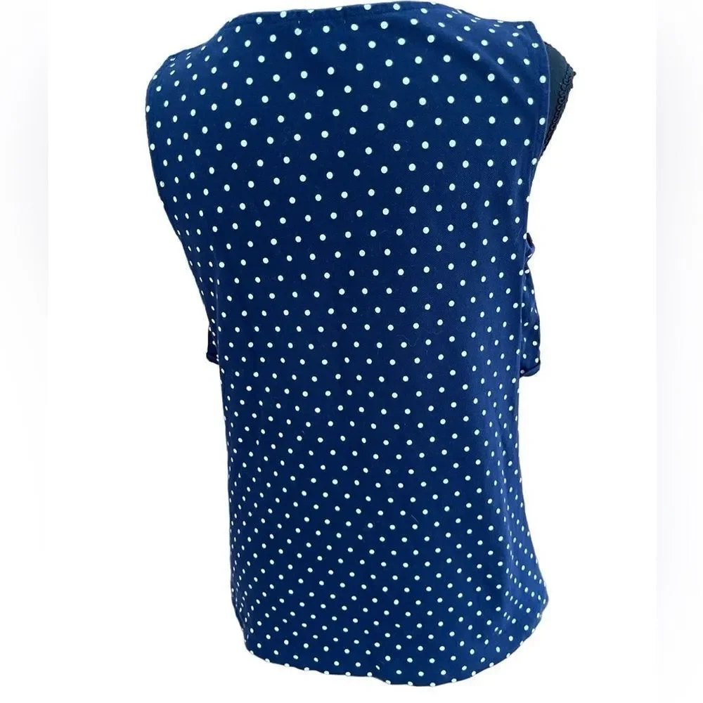 J Crew navy blue polka dot sleeveless tired top, size S.